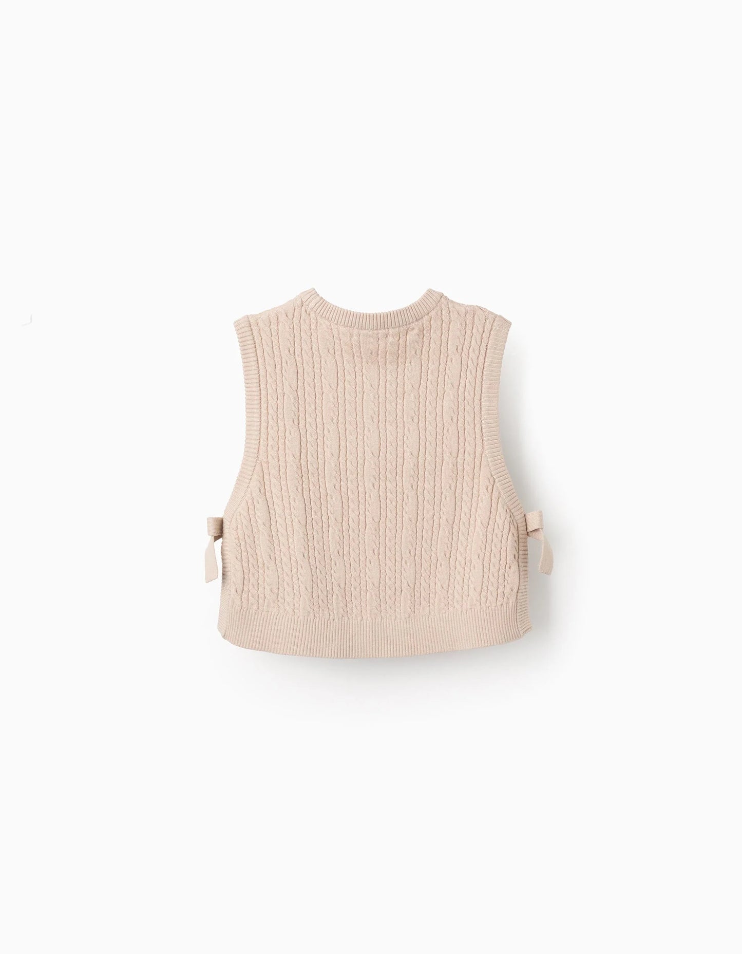 Chaleco de Punto Trenzado con Lazos para Niña Beige