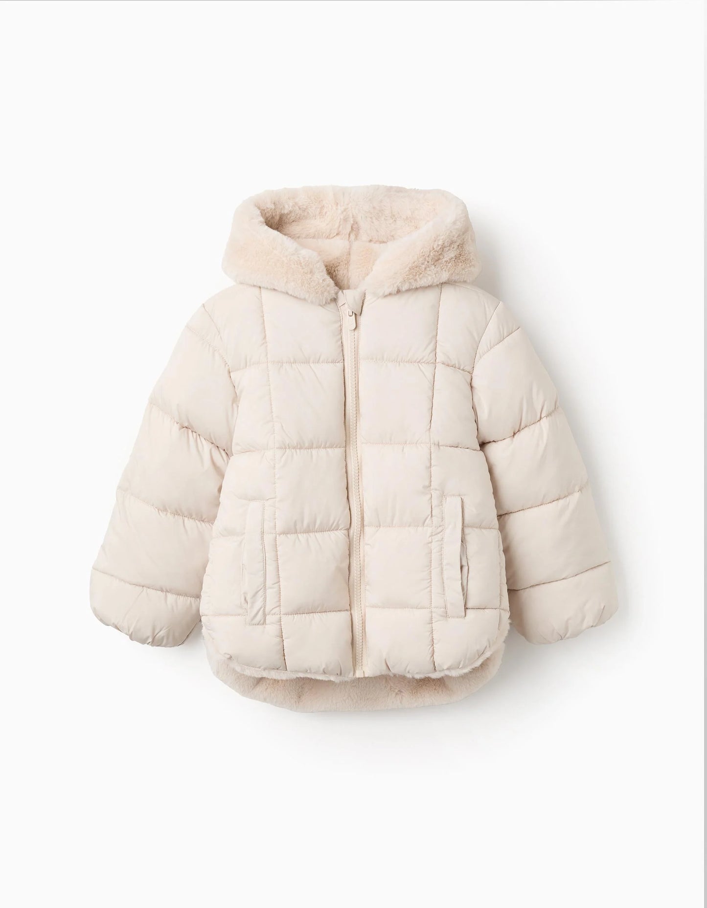 Chaqueta Acolchada con Forro Afelpado para Niña, Beige