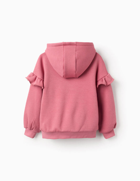 Sudadera capucha y mangas volante niña