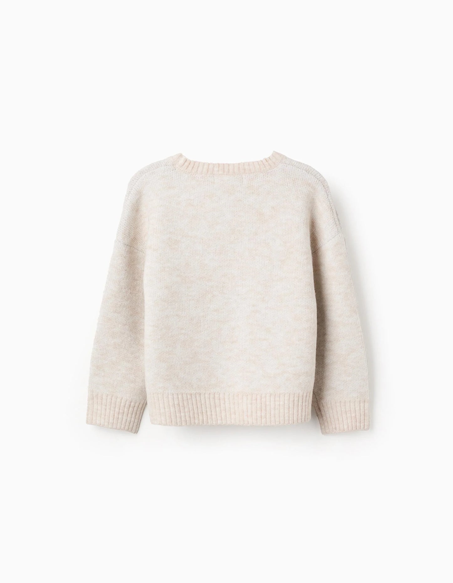 Jersey de punto con luna y estrellas de lúrex para niña beige