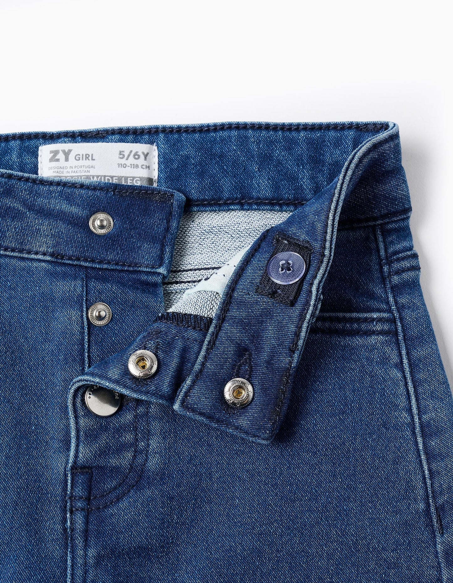 Pantalón Vaquero con Botones Plateados para Niña 'Wide Leg' Azul