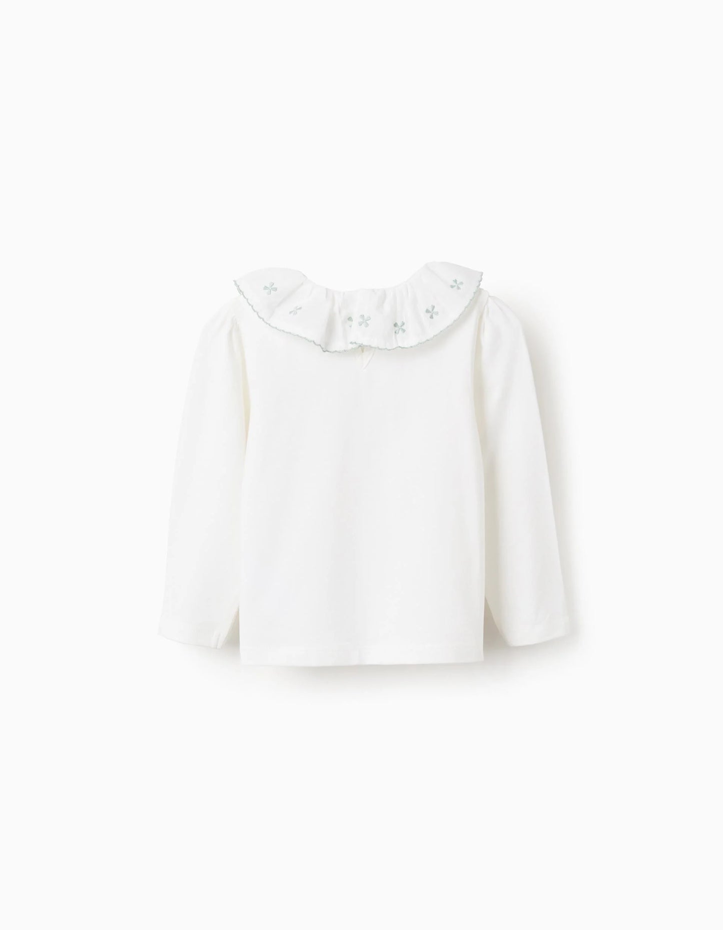Camiseta con Cuello de Volante y Bordado para Bebé Niña Blanco/Verde