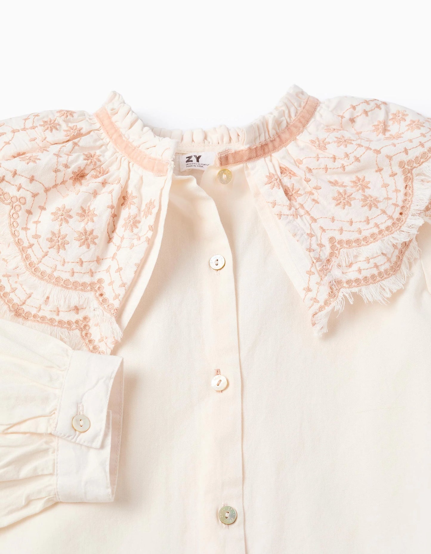 Blusa de popelina con detalles bordados para niña, blanco/rosa