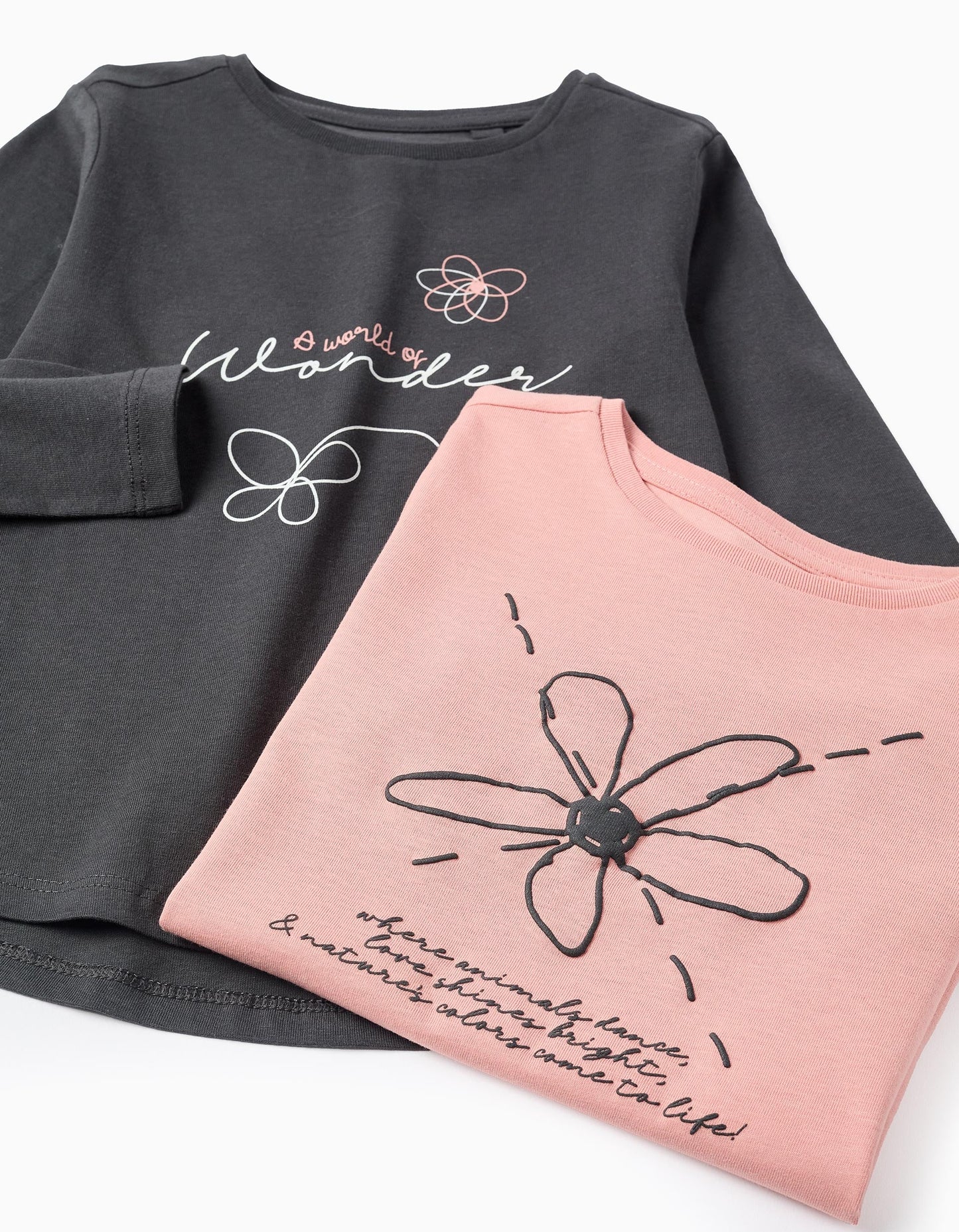 Lote de 2 Camisetas Niña 'Flower', Rosa/Gris