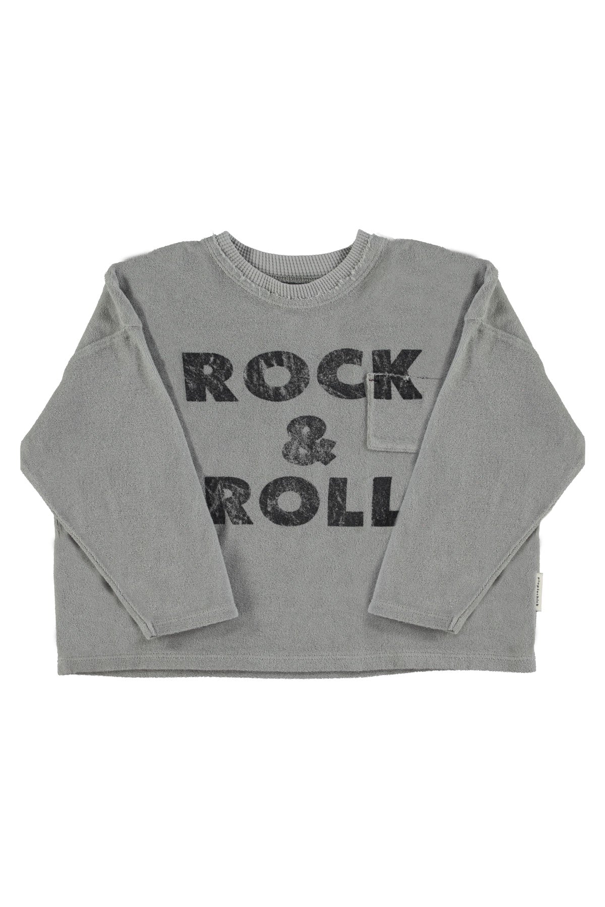 Camiseta de manga larga de algodón terry | Gris con estampado "rock & roll"