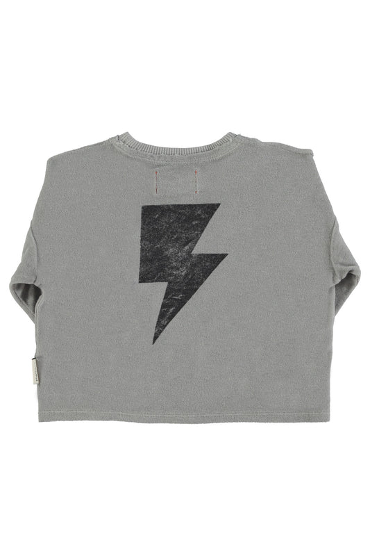 Camiseta de manga larga de algodón terry | Gris con estampado "rock & roll"