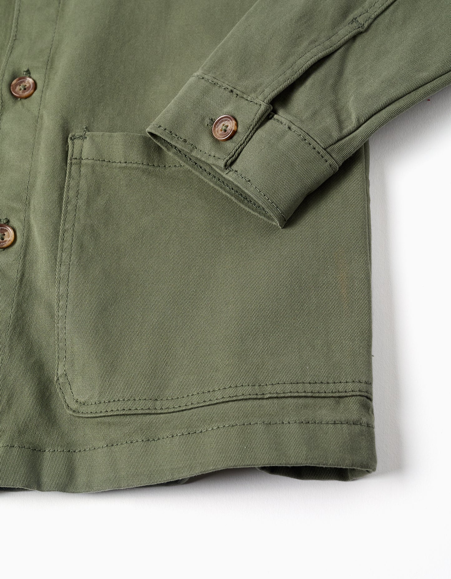 Sobrecamisa niño de sarga con bolsillos delanterosverde caqui