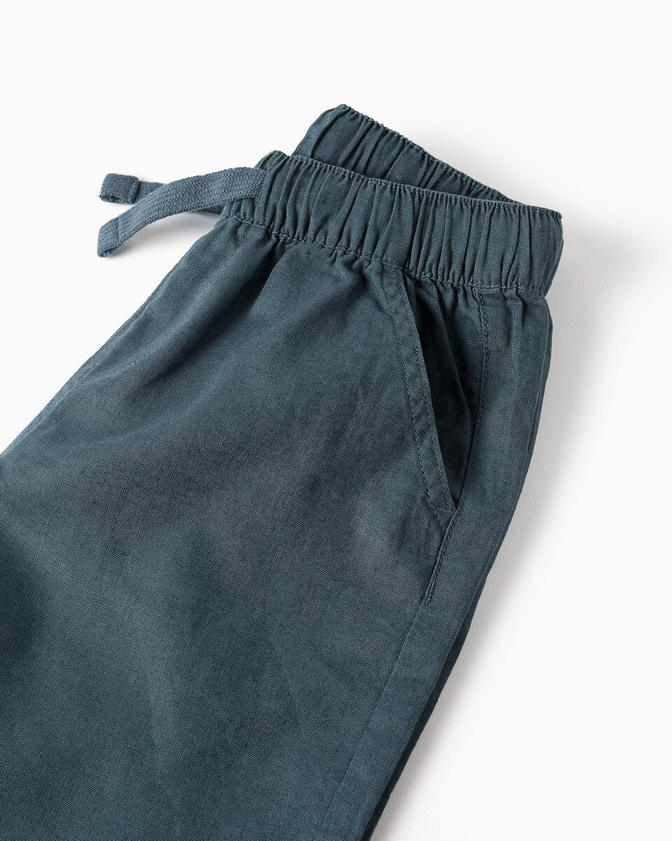 Pantalones cortos niño de lino azul