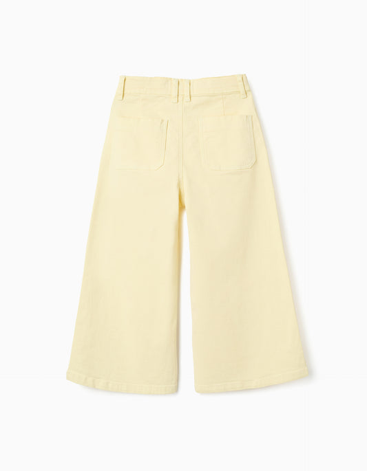 Pantalón niña de sarga de pierna ancha amarillo claro