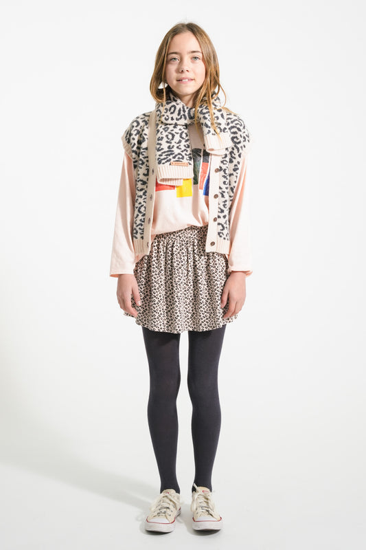 Chaleco de punto | Rosa claro con estampado animal negro