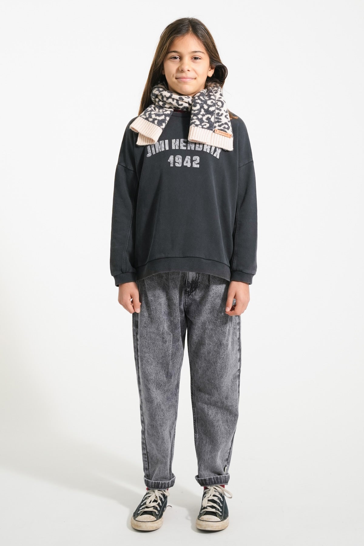 Sudadera | Negro descolorido con estampado de "Jimi Hendrix"