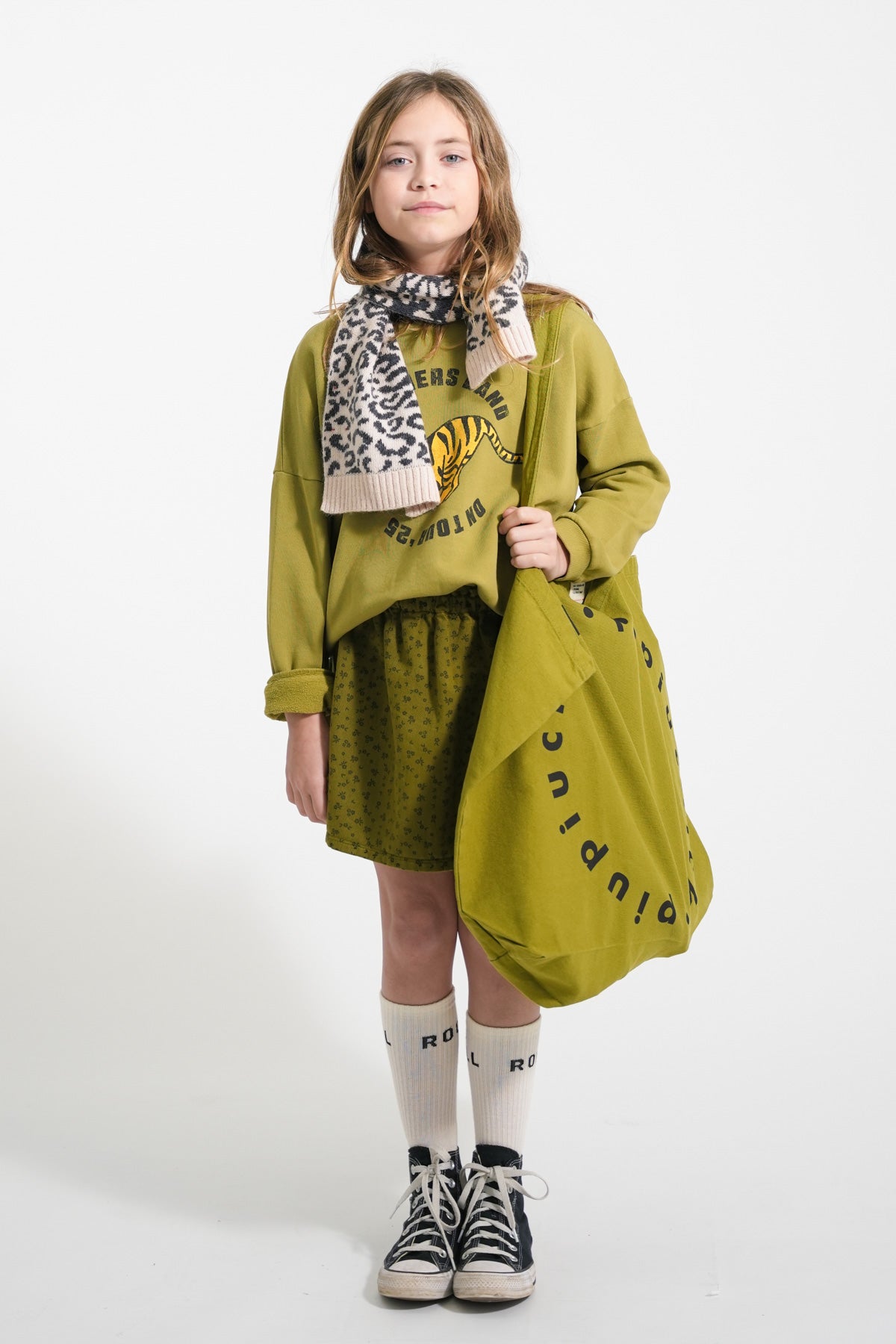 Sudadera | Verde oliva con estampado de tigre