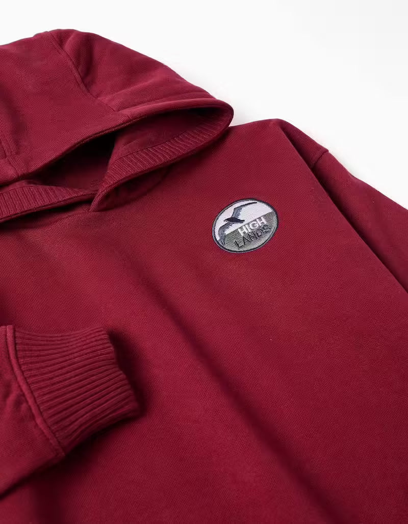 Sudadera con capucha de algodón rojo oscuro