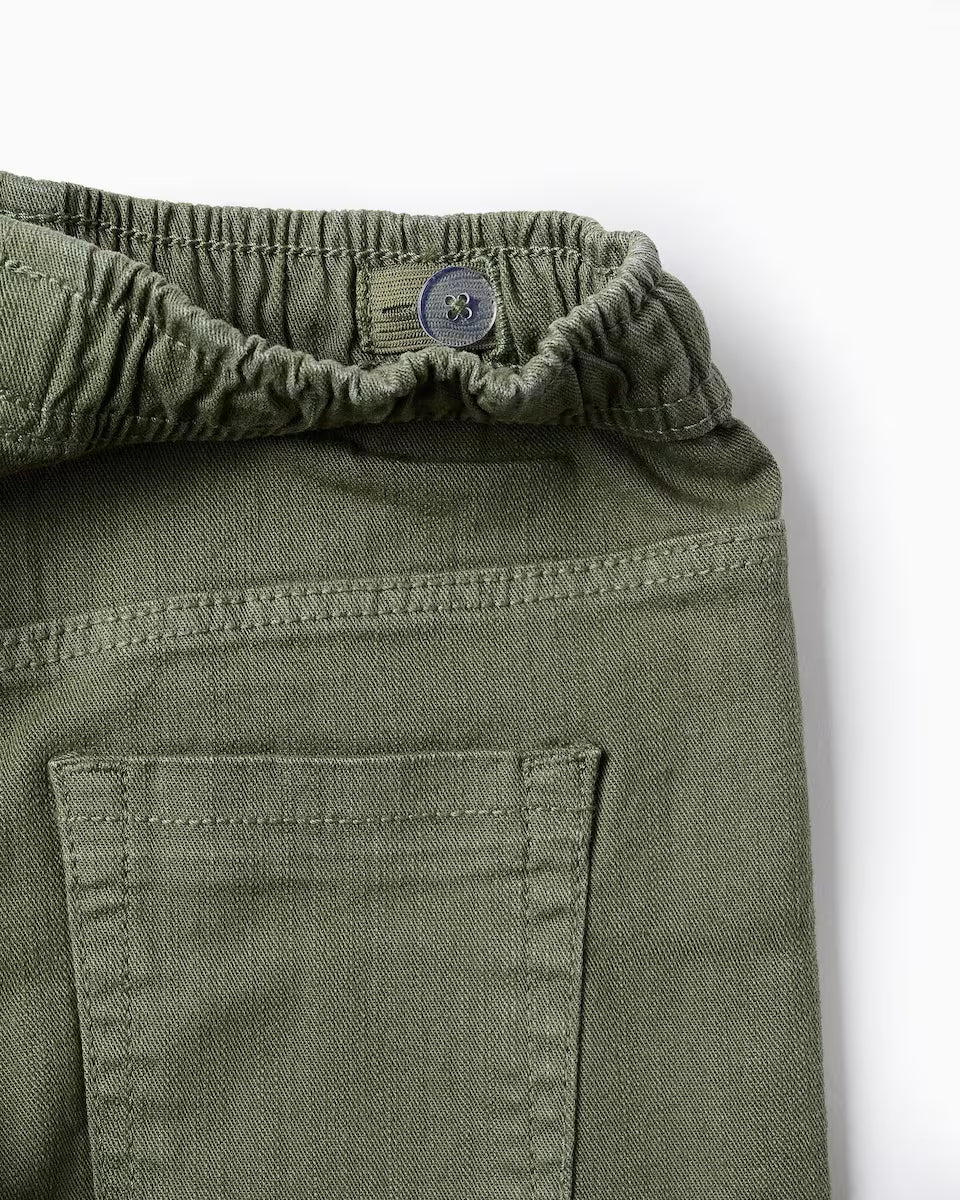 Pantalón de niño de sarga cintura elástica y con cordón