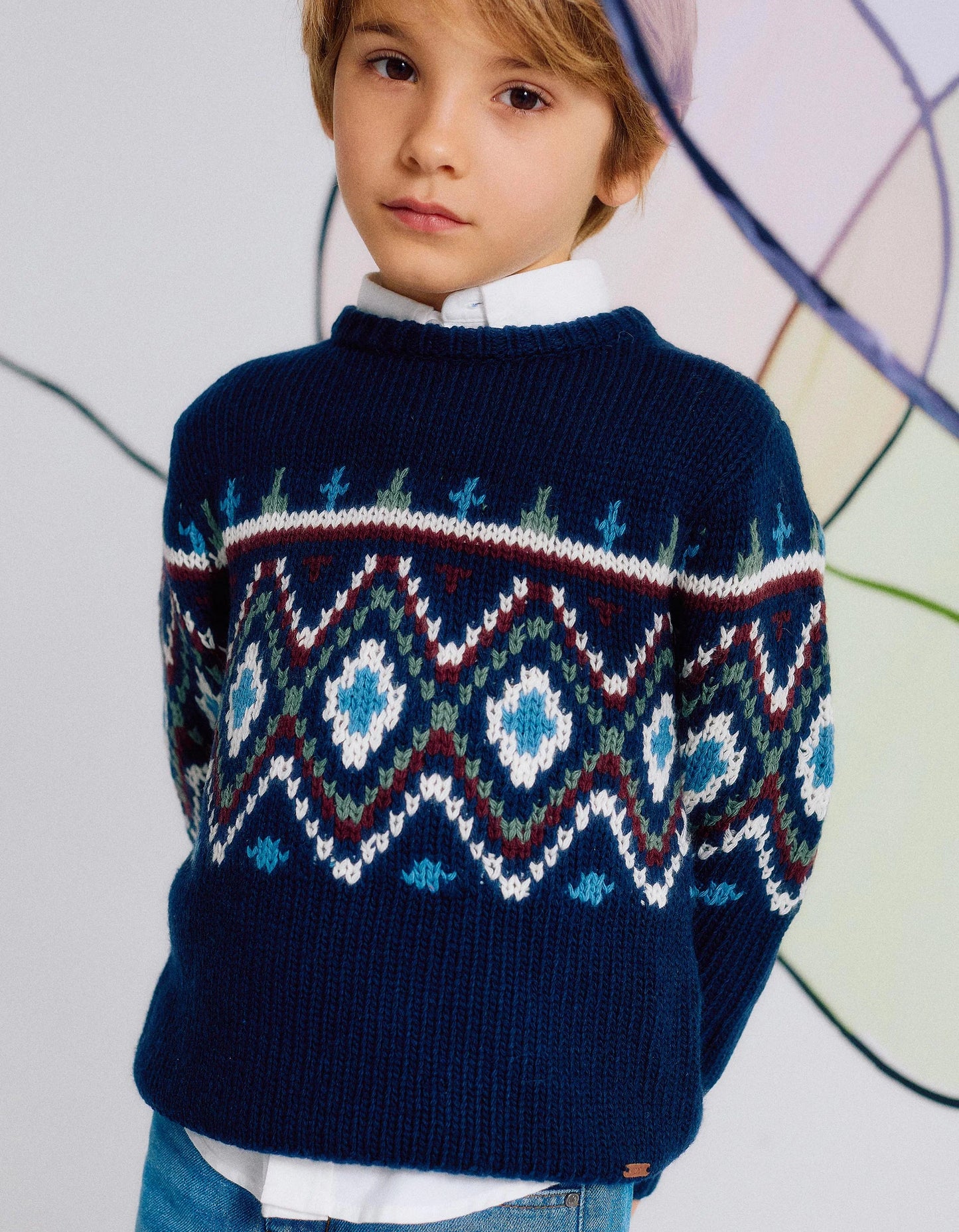 Jersey niño de Punto con Jacquard para Niño, Azul Oscuro