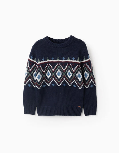 Jersey niño de Punto con Jacquard para Niño, Azul Oscuro - Zippy