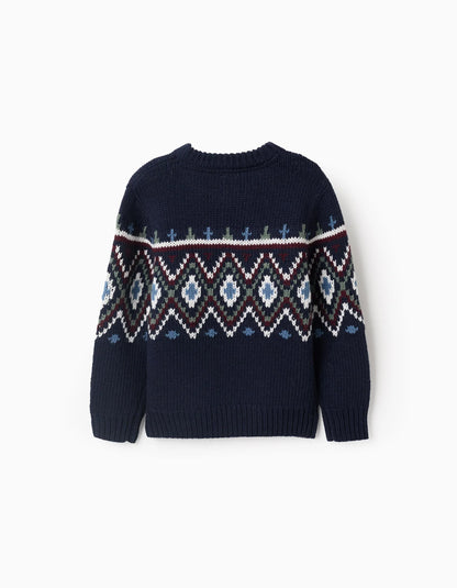 Jersey niño de Punto con Jacquard para Niño, Azul Oscuro - Zippy