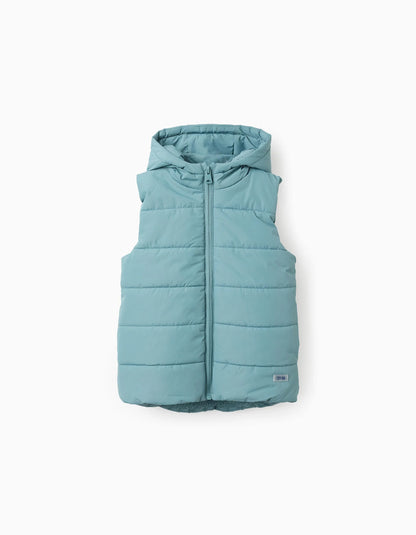 Chaleco niño Acolchado con Capucha Verde Agua - Zippy