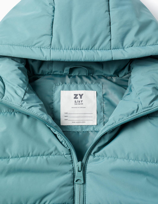 Chaleco Acolchado con Capucha Verde Agua