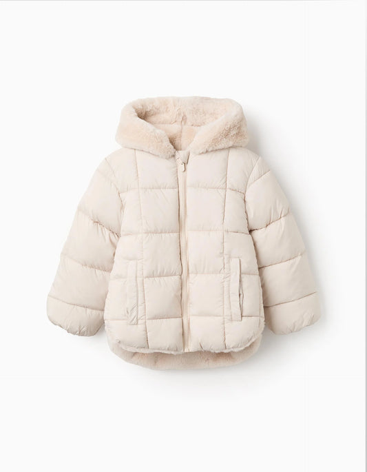 Chaqueta Acolchada con Forro Afelpado para Niña, Beige