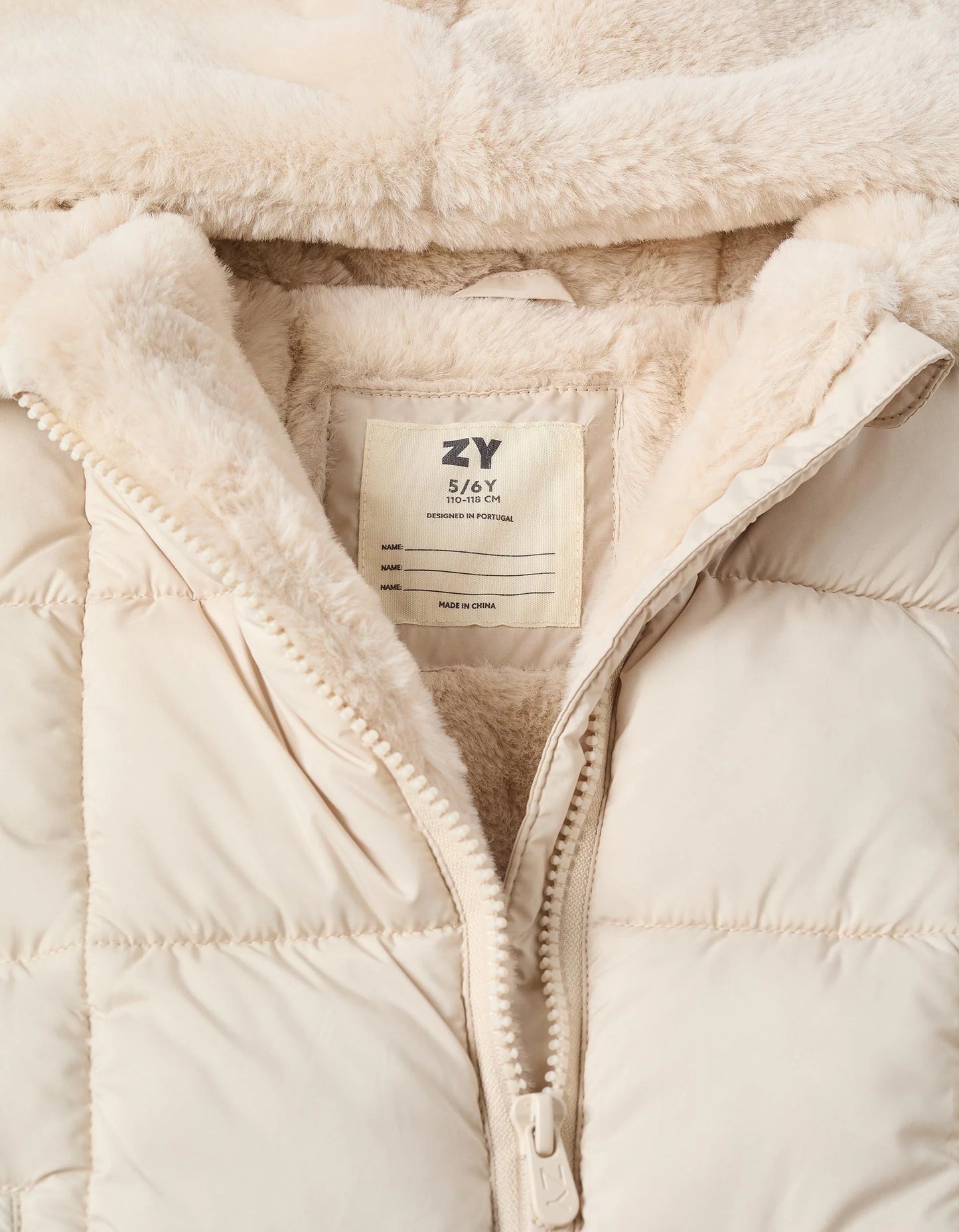 Chaqueta Acolchada con Forro Afelpado para Niña, Beige