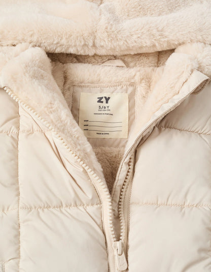 Chaqueta Acolchada con Forro Afelpado para Niña, Beige - Zippy