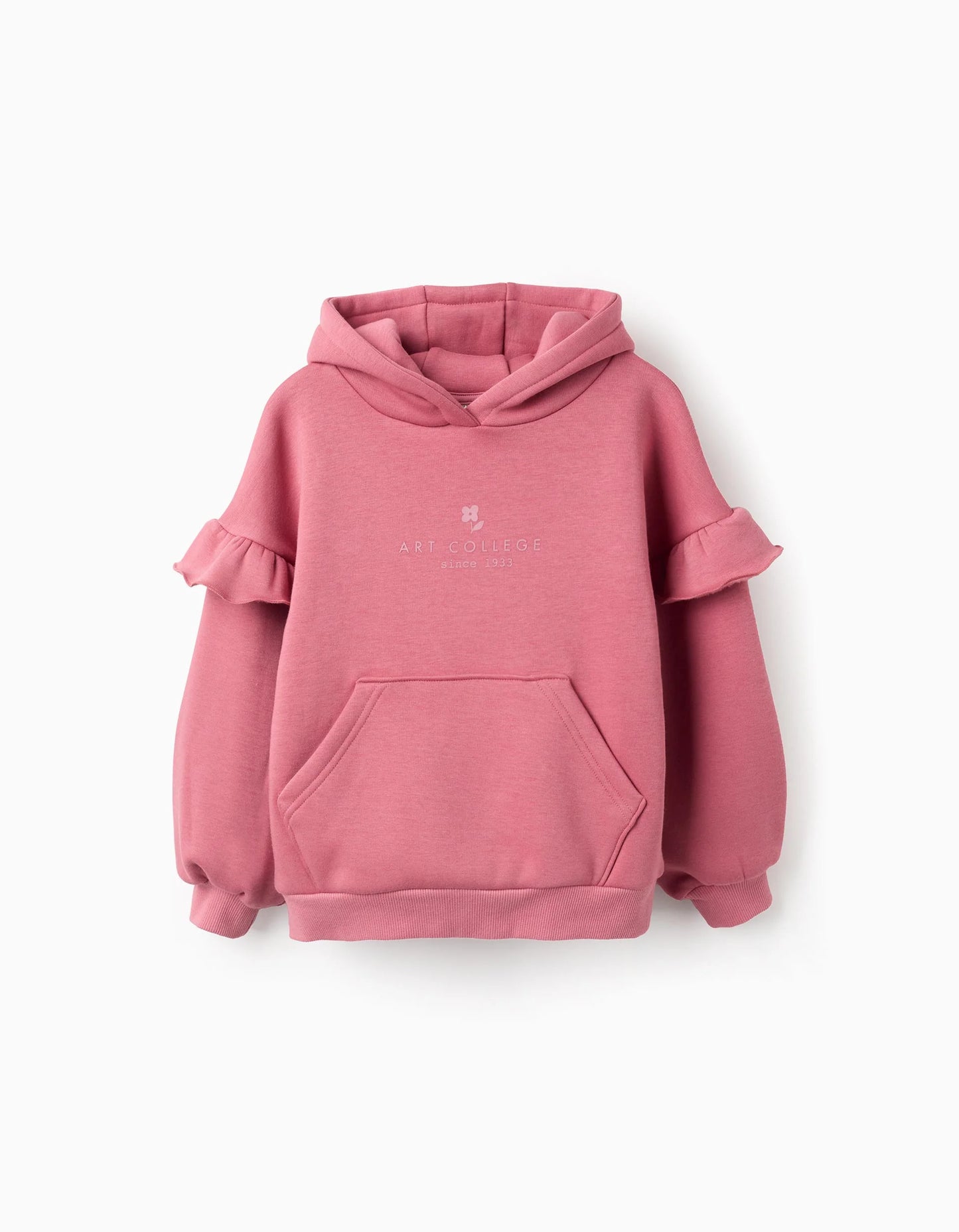 Sudadera capucha y mangas volante niña