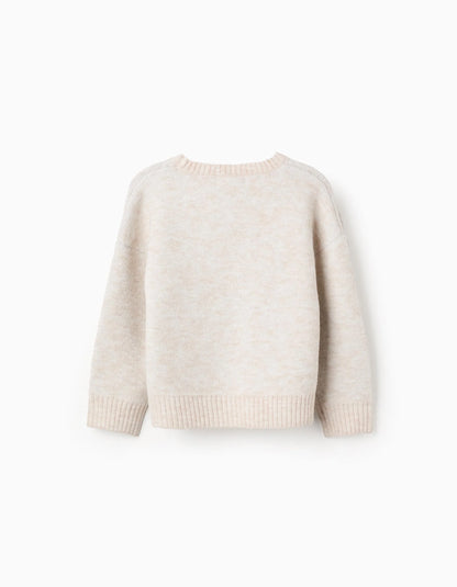 Jersey niña de punto con luna y estrellas de lúrex beige - Zippy