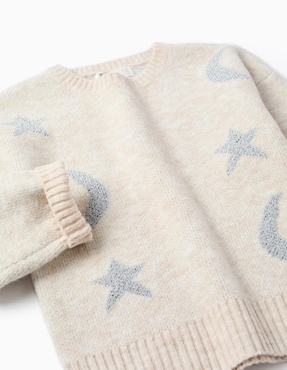 Jersey niña de punto con luna y estrellas de lúrex beige - Zippy