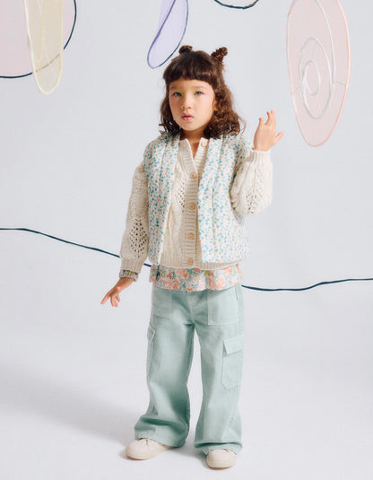 Chaleco de algodón con motivo floral y forro en sherpa para niña beige - Zippy