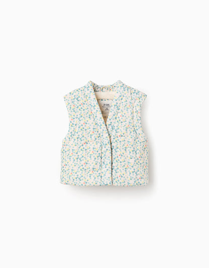 Chaleco de algodón con motivo floral y forro en sherpa para niña beige - Zippy