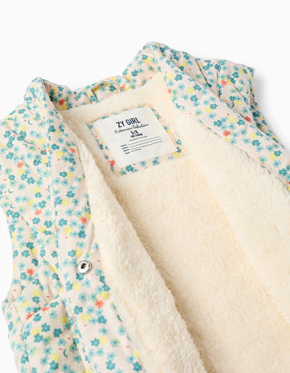 Chaleco de algodón con motivo floral y forro en sherpa para niña beige - Zippy