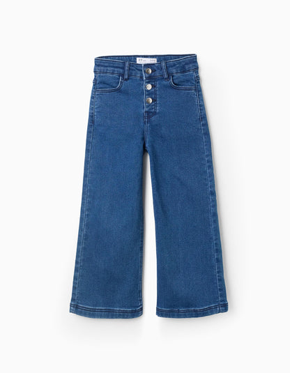 Pantalón niña Vaquero con Botones Plateados 'Wide Leg' Azul - Zippy