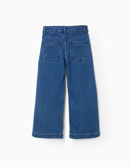 Pantalón niña Vaquero con Botones Plateados 'Wide Leg' Azul - Zippy