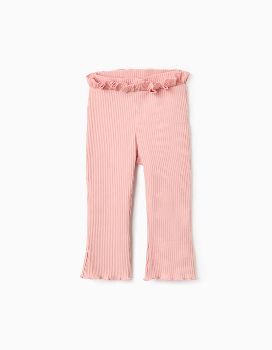 Pantalón acampanado con volantes y canalé