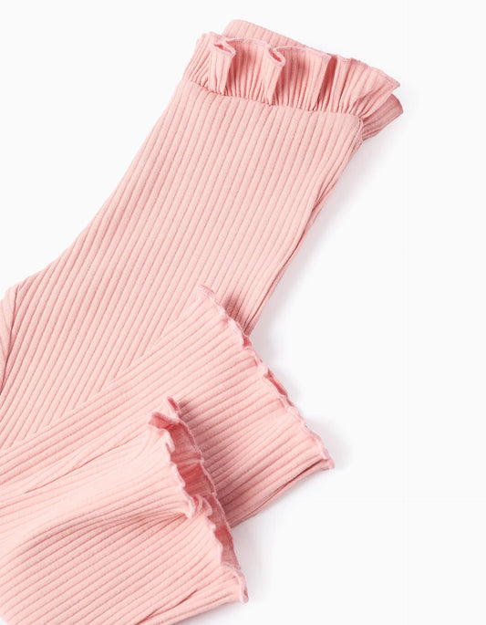 Pantalón acampanado con volantes y canalé