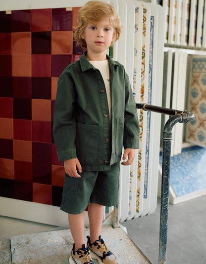Sobrecamisa niño de sarga con bolsillos delanterosverde caqui - Zippy
