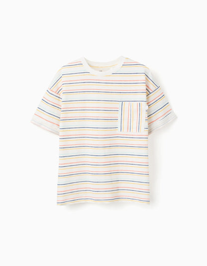 Camiseta niño a rayas con bolsillo multicolor - Zippy