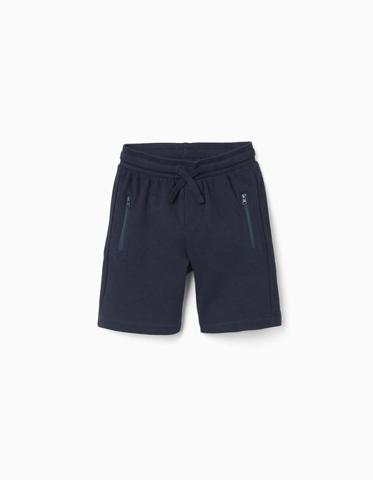 Pantalón corto niño con cordón y bolsillos  azul oscuro