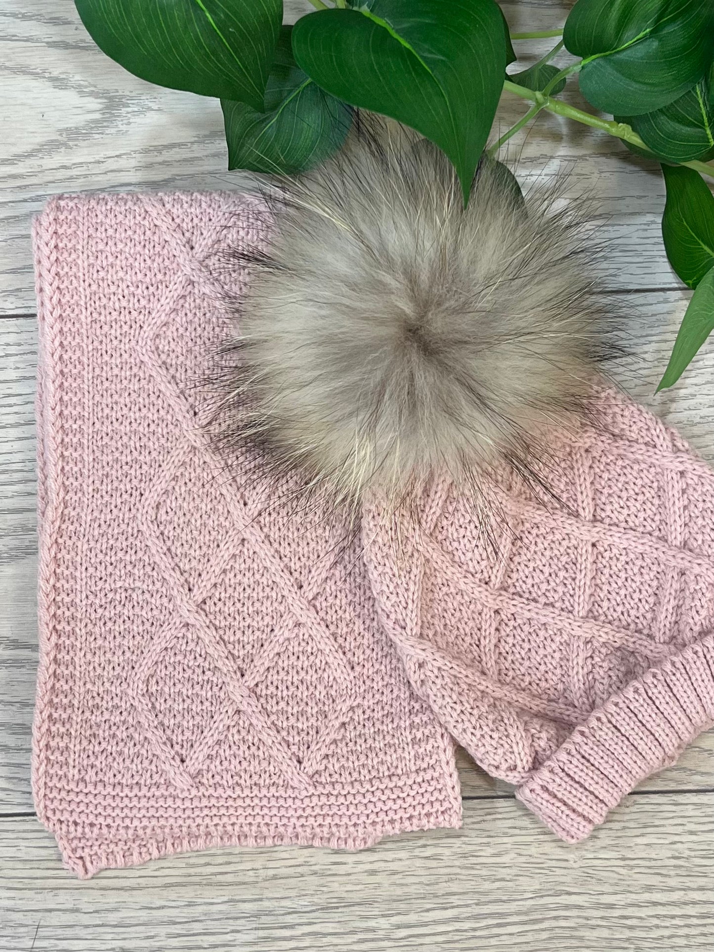 Conjunto gorro+bufanda rosa empolvado 24715