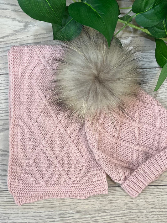 Conjunto gorro+bufanda rosa empolvado 24715