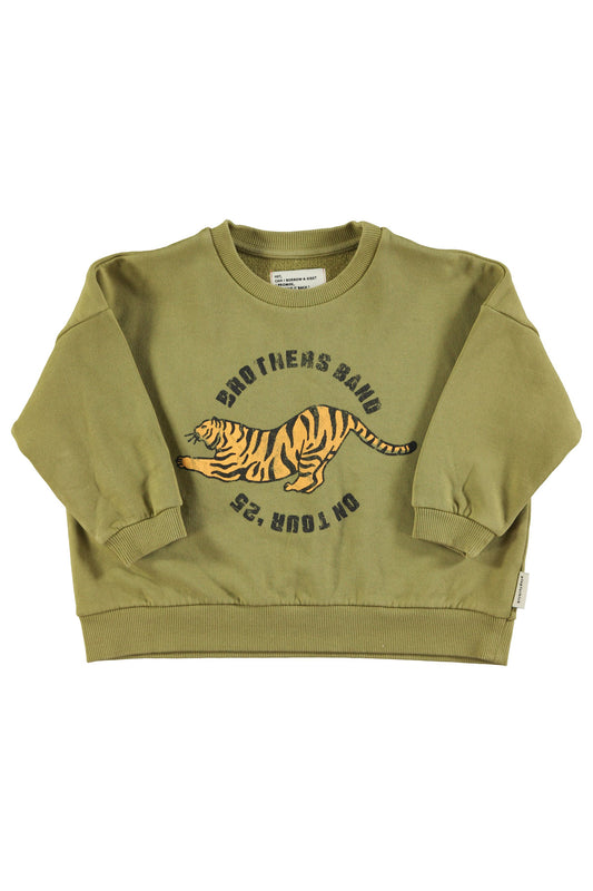Sudadera | Verde oliva con estampado de tigre