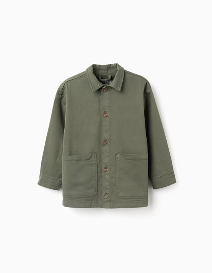 Sobrecamisa niño de sarga con bolsillos delanterosverde caqui - Zippy