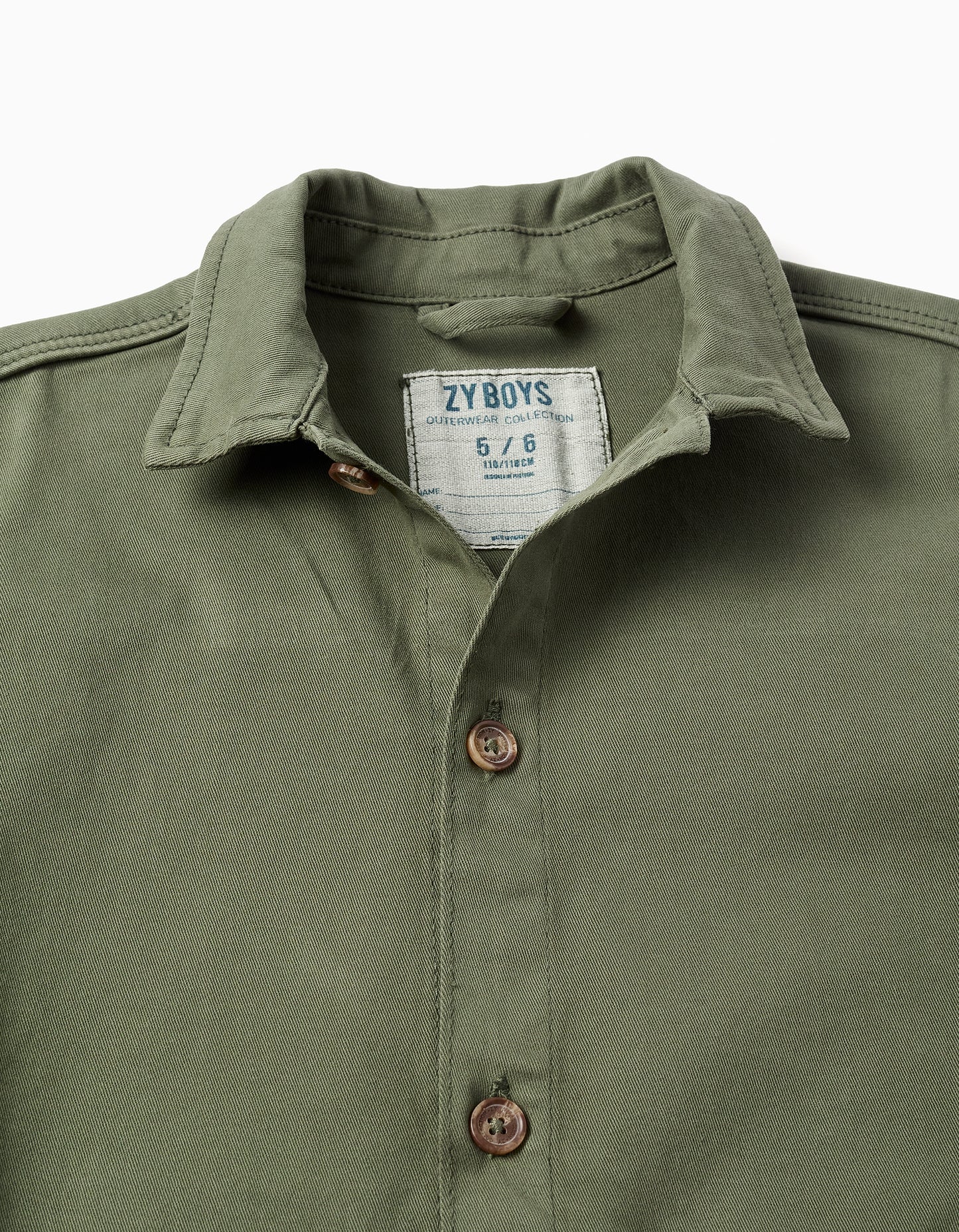 Sobrecamisa niño de sarga con bolsillos delanterosverde caqui