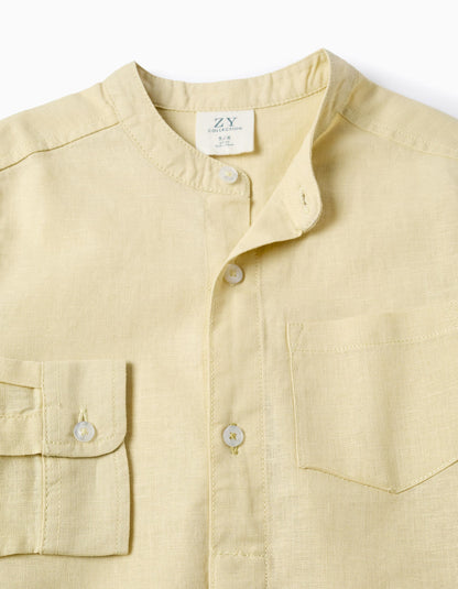 Camisa niño lino cuello mao amarilla claro - Zippy