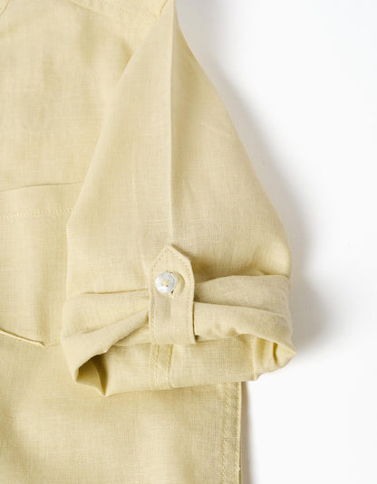Camisa niño lino cuello mao amarilla claro - Zippy