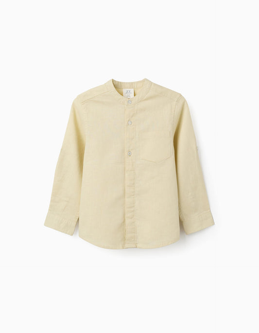 Camisa niño lino cuello mao amarilla claro