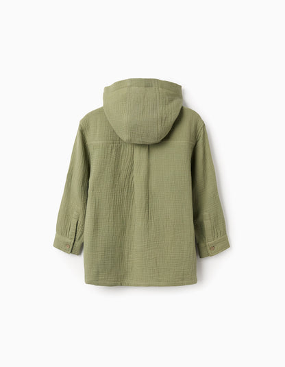 Camisa niño de algodón de manga larga con capucha verde caqui - Zippy