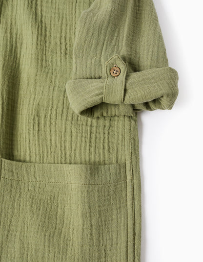 Camisa niño de algodón de manga larga con capucha verde caqui - Zippy