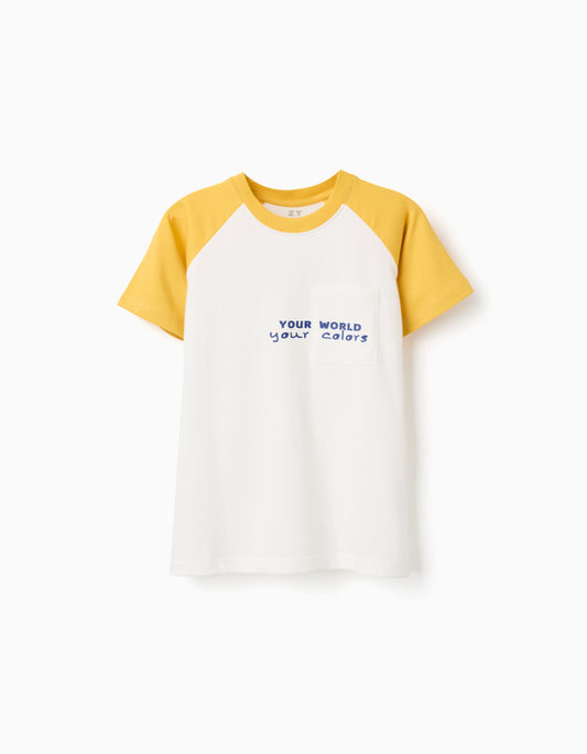 Camiseta niño de algodón con estampado Colors blanco/amarillo